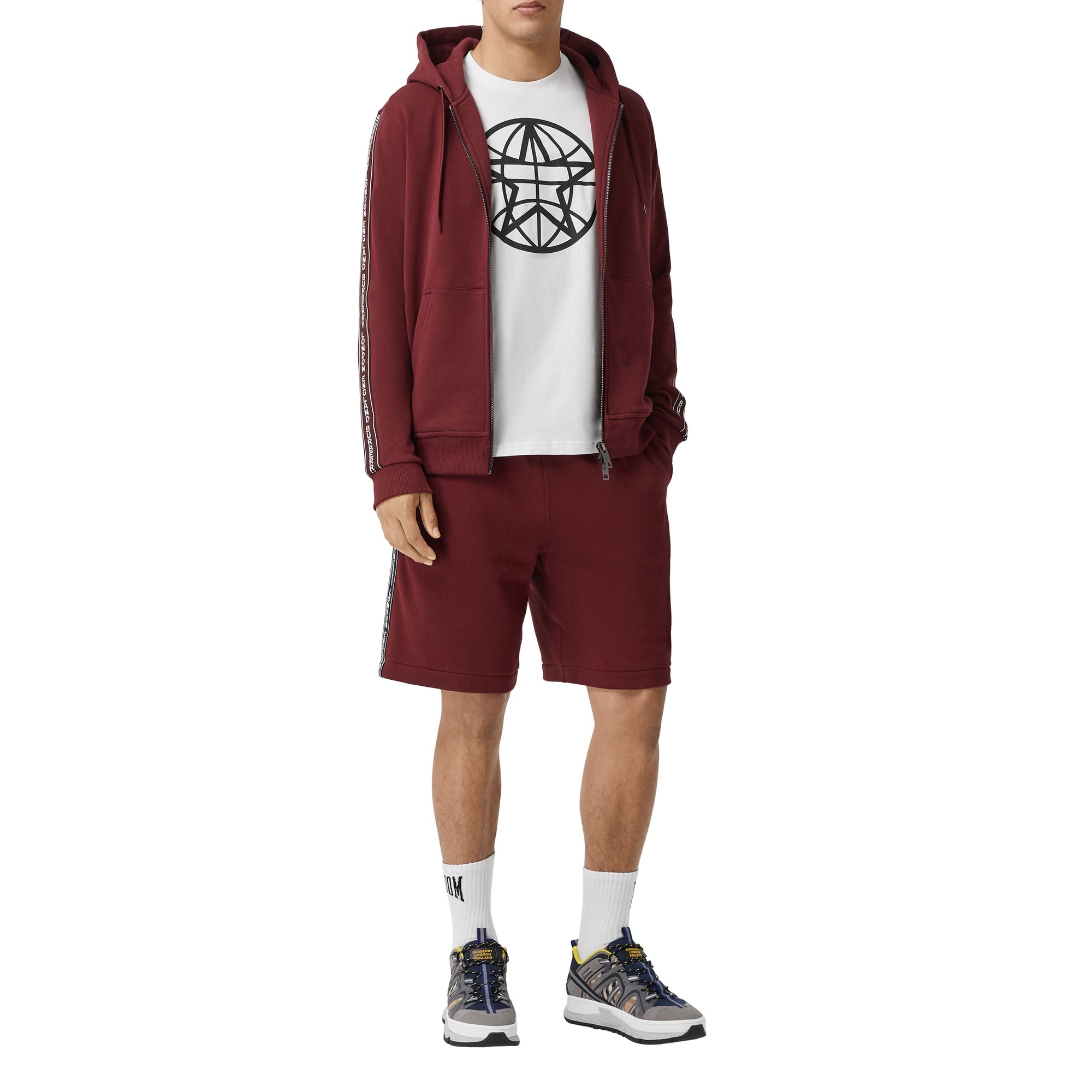 Veste à capuche en coton avec bandes à logo - Deep Merlot