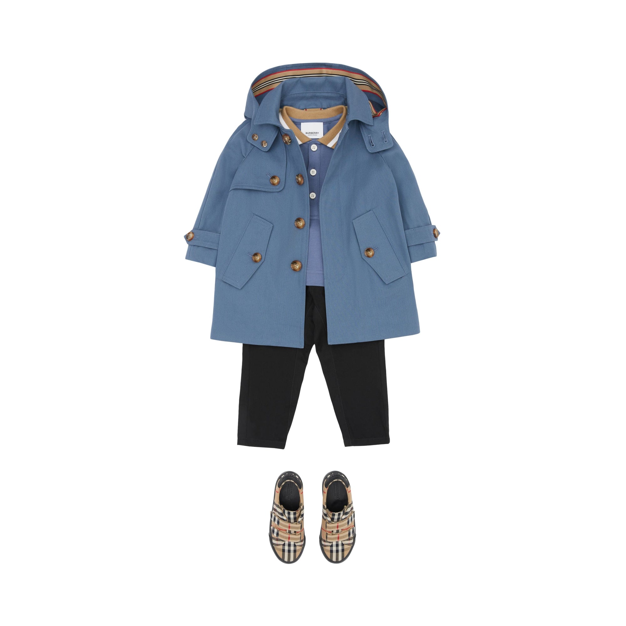 Paletot en sergé de coton avec capuche amovible - Steel Blue