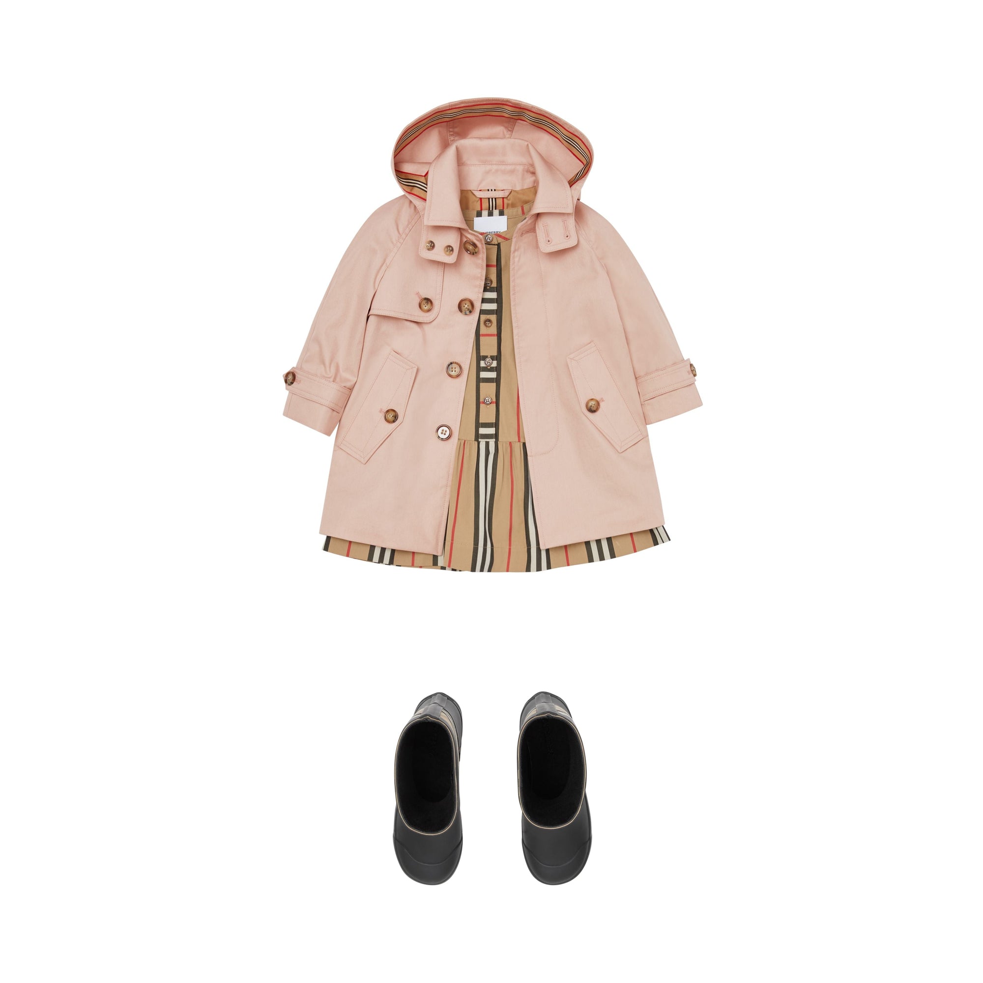 Paletot en sergé de coton avec capuche amovible - Ice Pink