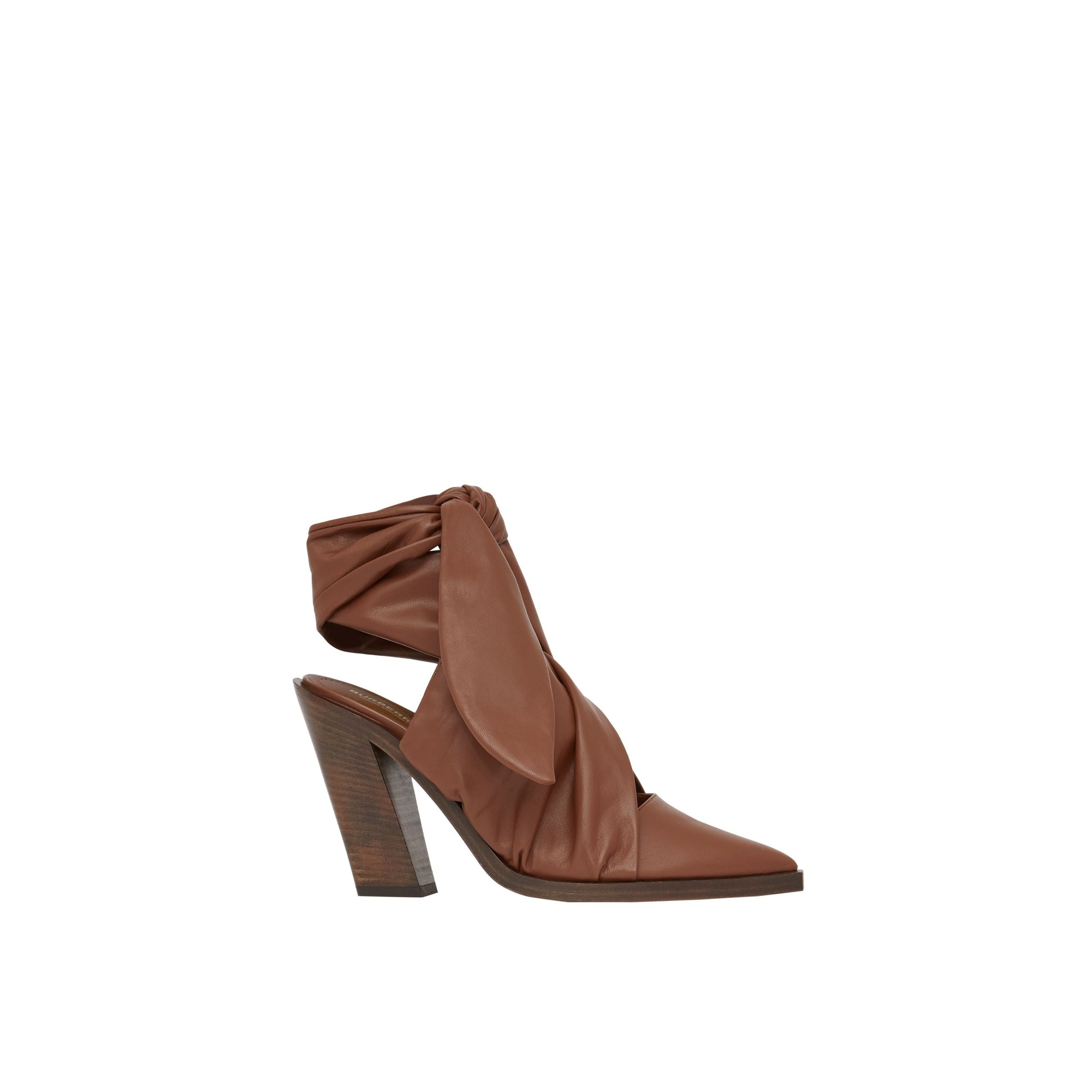 Mules à bout pointu en cuir d'agneau avec nœud - Tan