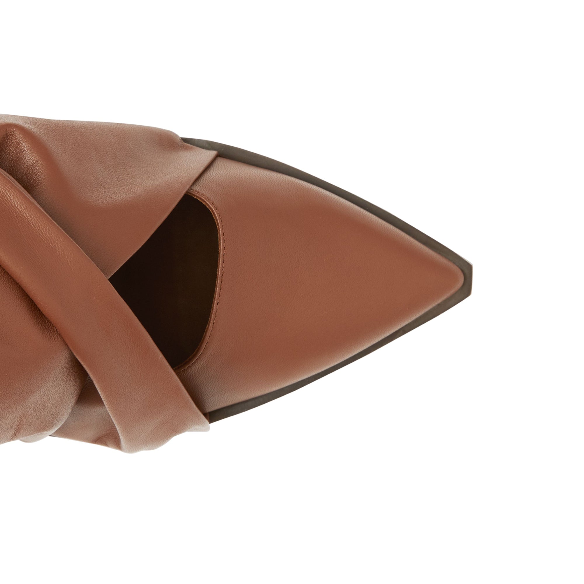 Mules à bout pointu en cuir d'agneau avec nœud - Tan