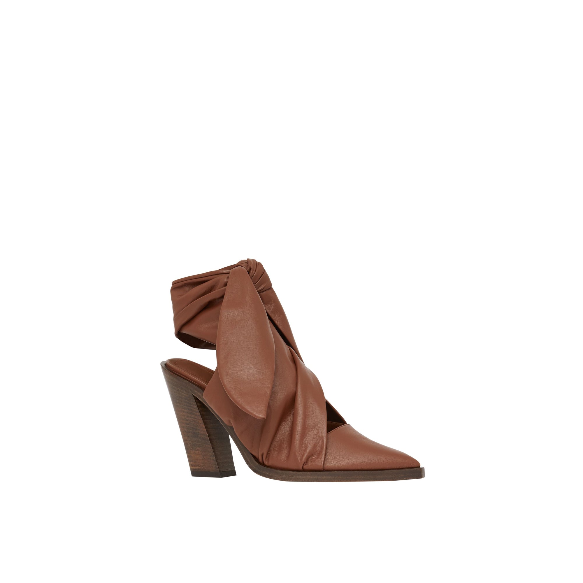Mules à bout pointu en cuir d'agneau avec nœud - Tan