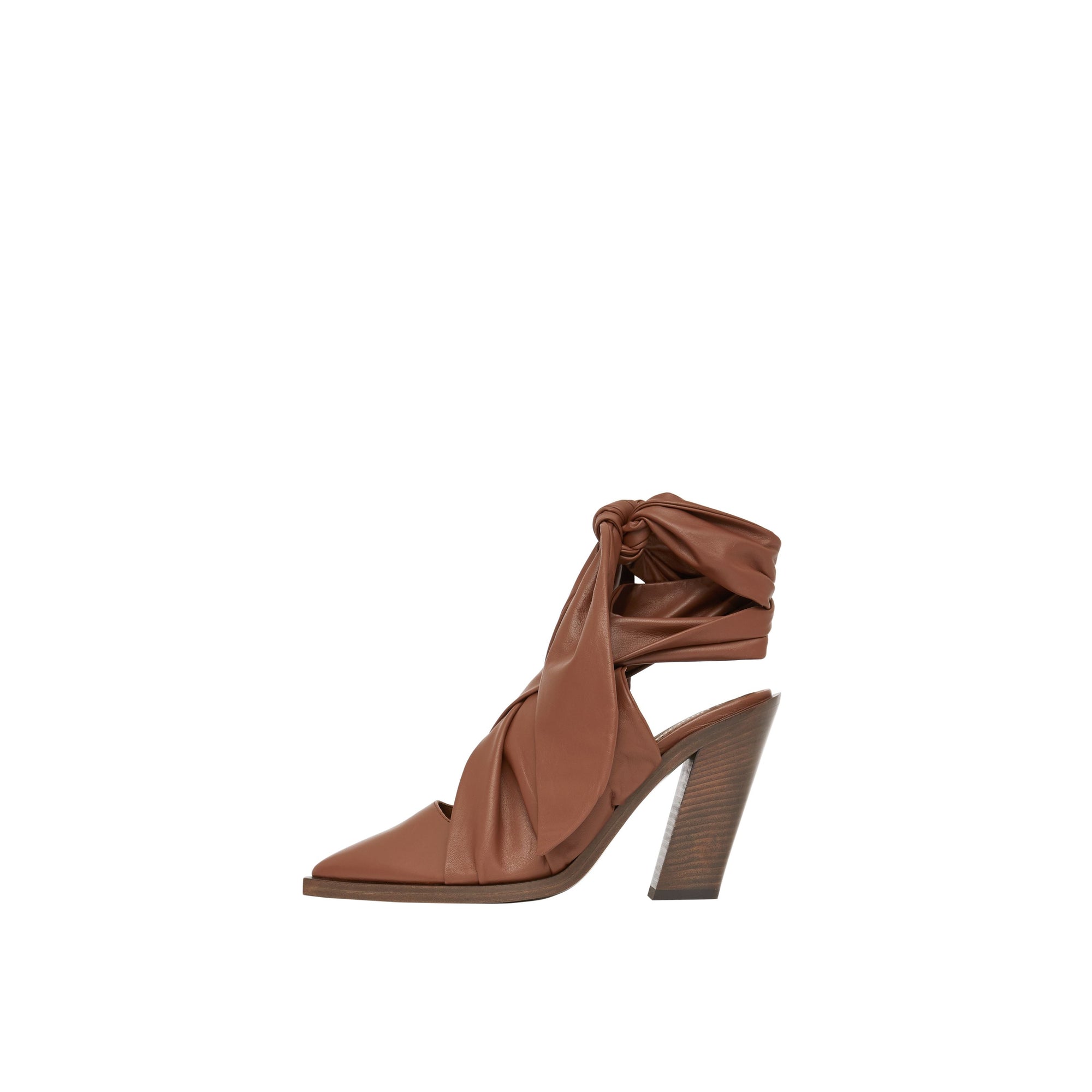Mules à bout pointu en cuir d'agneau avec nœud - Tan