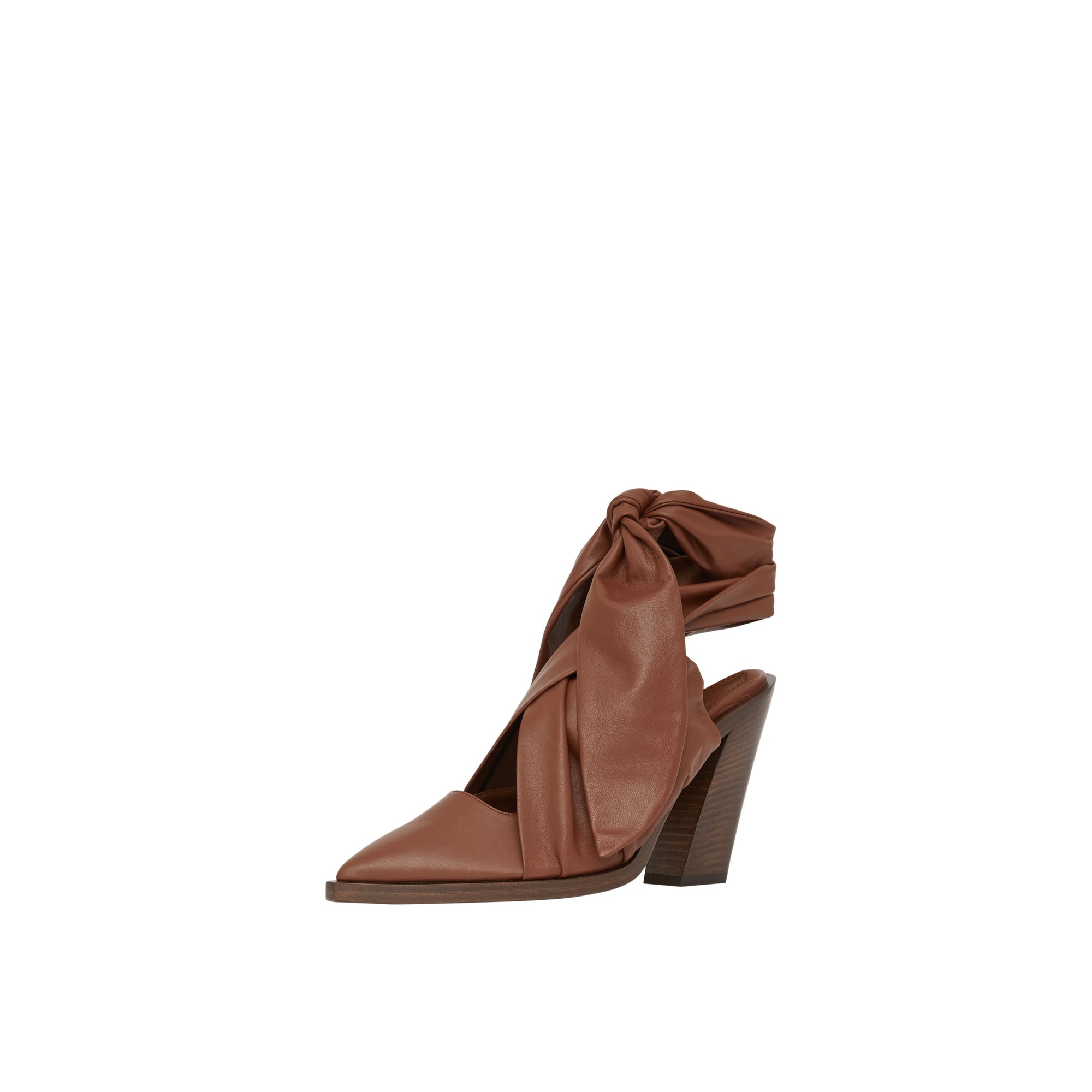 Mules à bout pointu en cuir d'agneau avec nœud - Tan