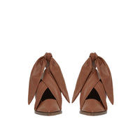 Mules à bout pointu en cuir d'agneau avec nœud - Tan