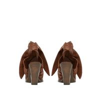 Mules à bout pointu en cuir d'agneau avec nœud - Tan