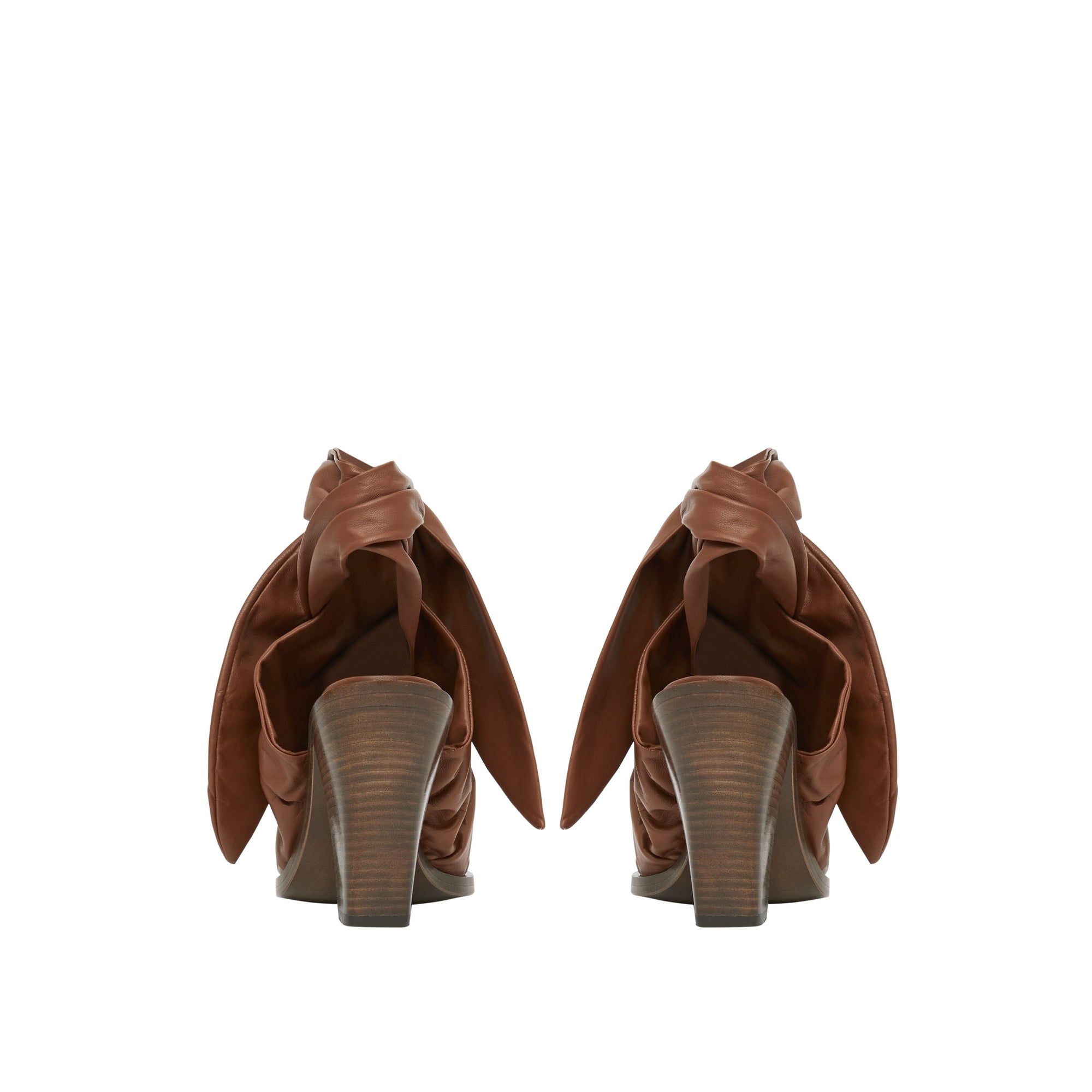 Mules à bout pointu en cuir d'agneau avec nœud - Tan