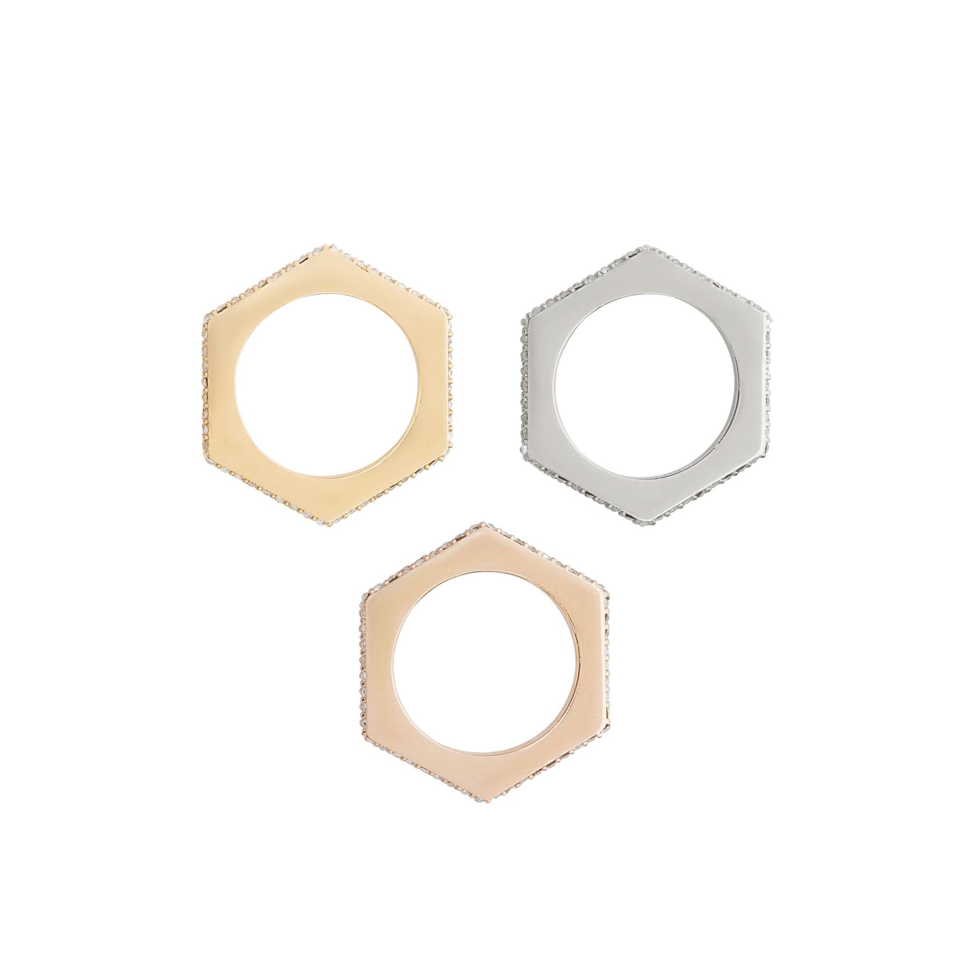 Bagues écrou plaquées or or rose et palladium avec cristaux - Gold & Palladio & Rose