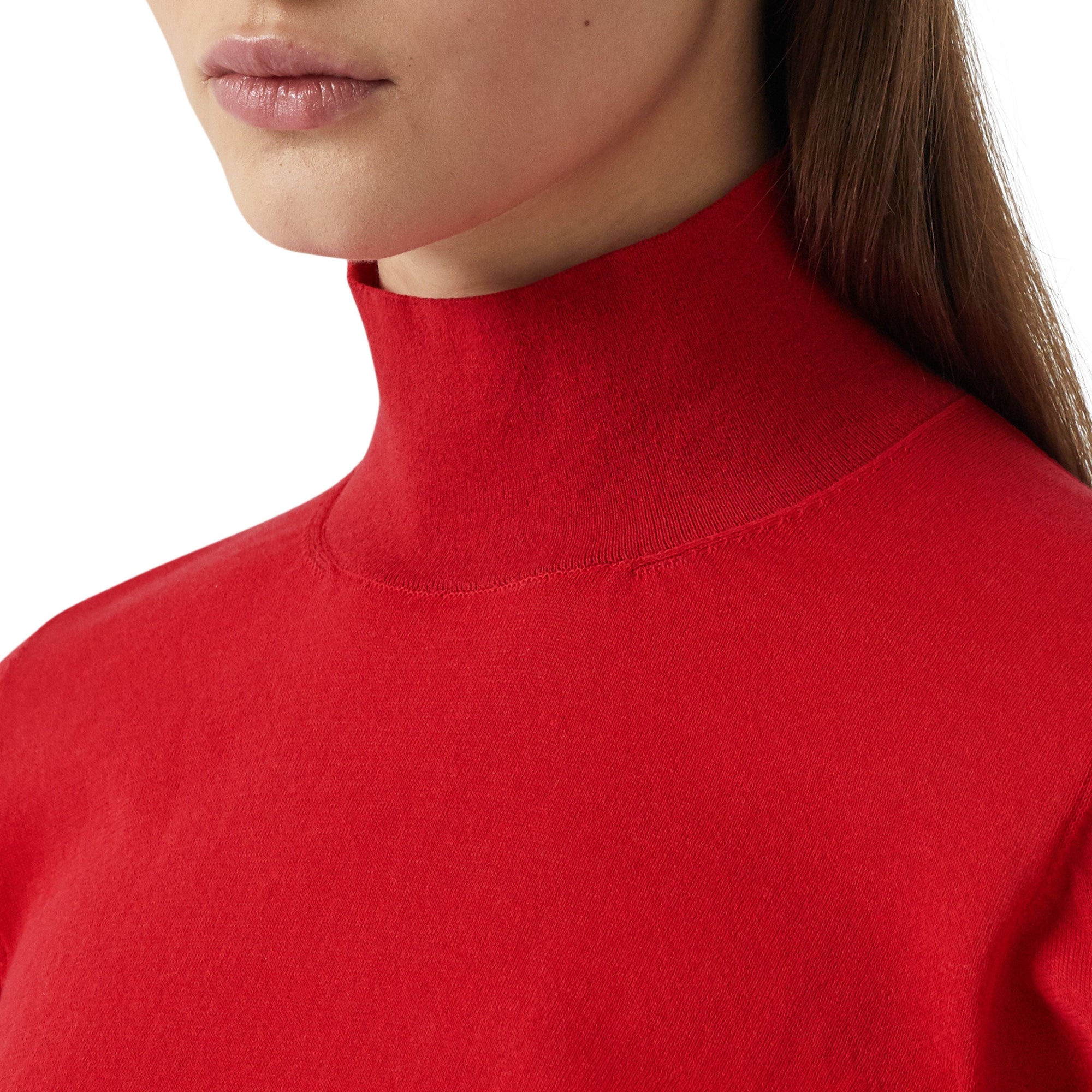 Pull à col roulé en maille de coton mélangé à manches bouffantes - Bright Red