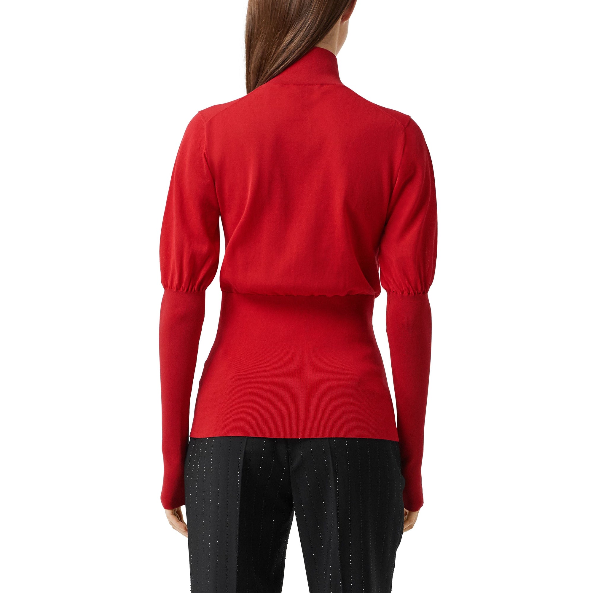 Pull à col roulé en maille de coton mélangé à manches bouffantes - Bright Red