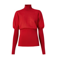 Pull à col roulé en maille de coton mélangé à manches bouffantes - Bright Red