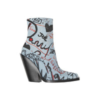 Bottines à talon bottier en denim à imprimé graffiti - Multicolour