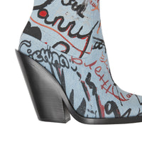Bottines à talon bottier en denim à imprimé graffiti - Multicolour