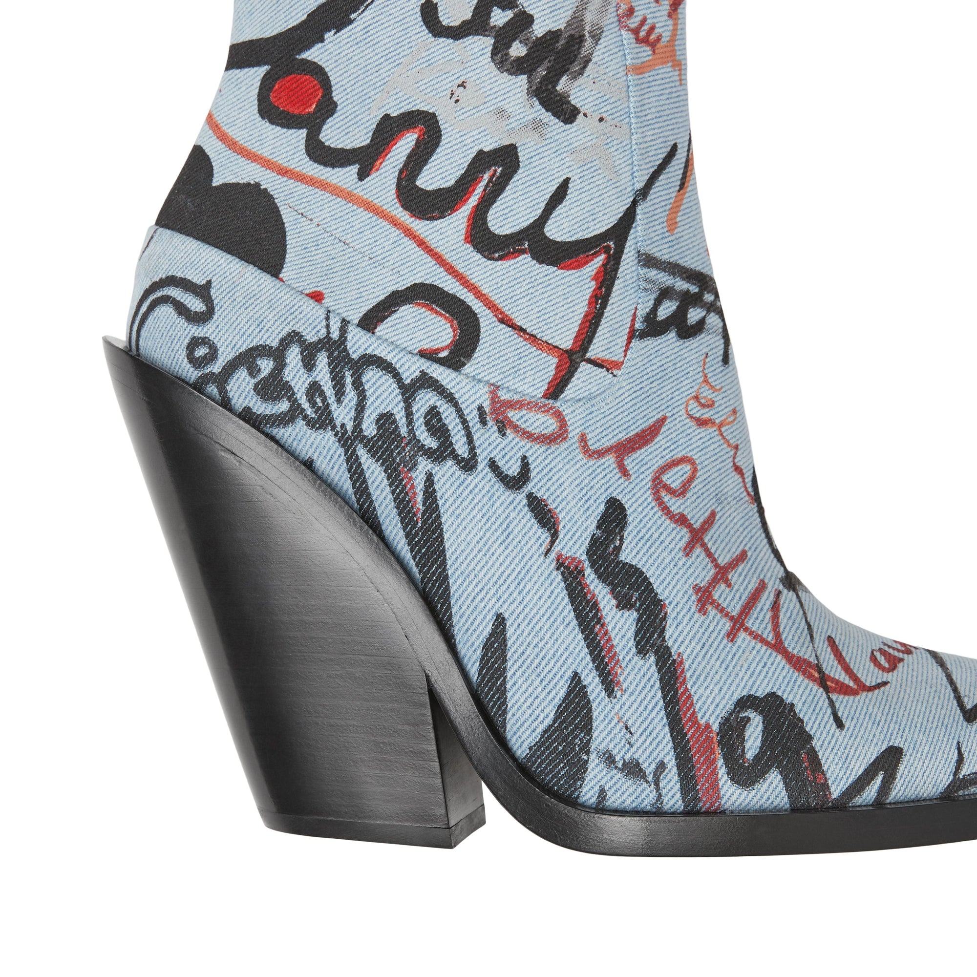 Bottines à talon bottier en denim à imprimé graffiti - Multicolour