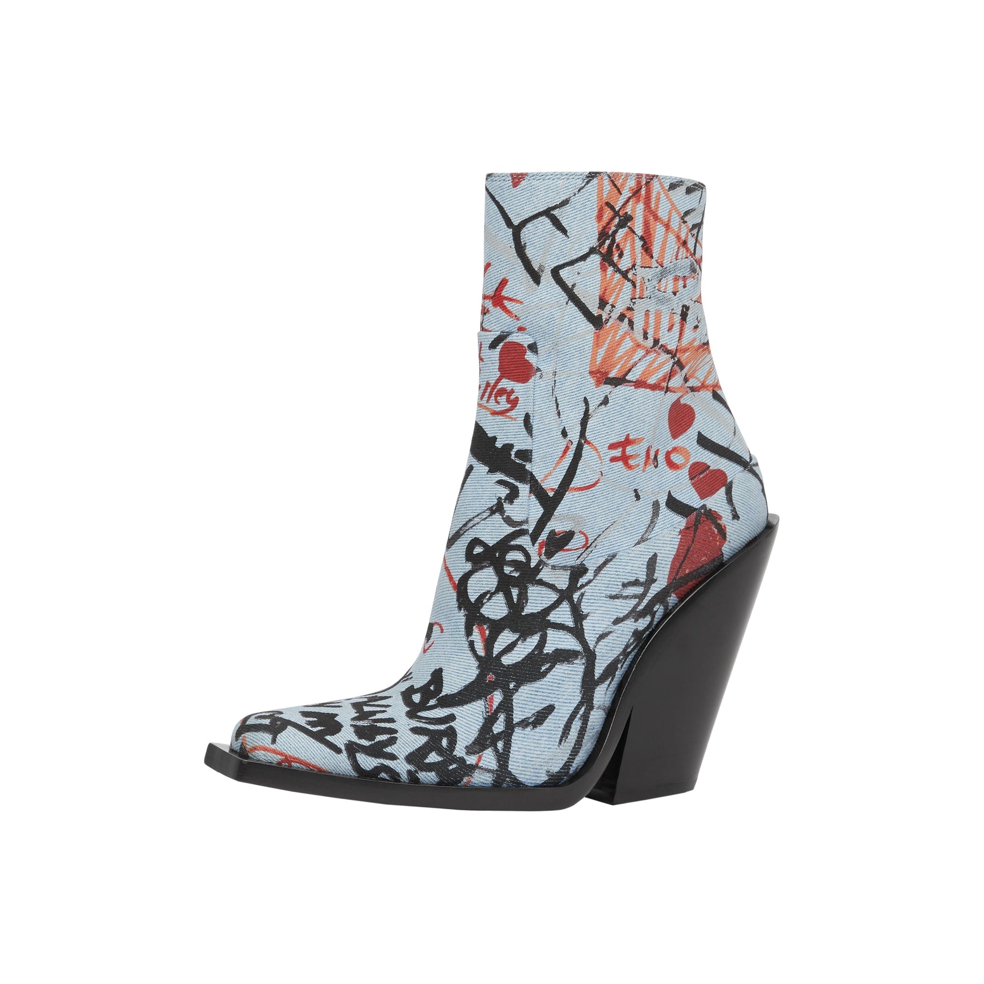 Bottines à talon bottier en denim à imprimé graffiti - Multicolour