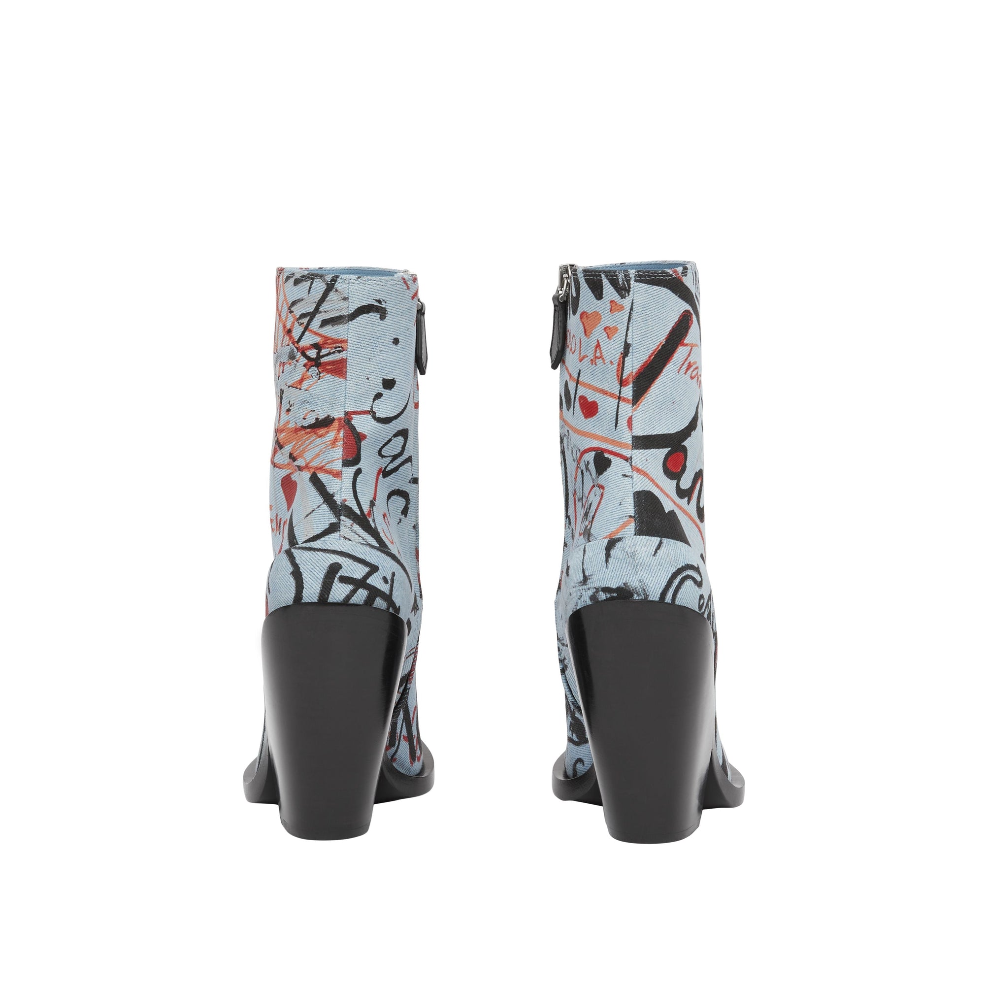 Bottines à talon bottier en denim à imprimé graffiti - Multicolour
