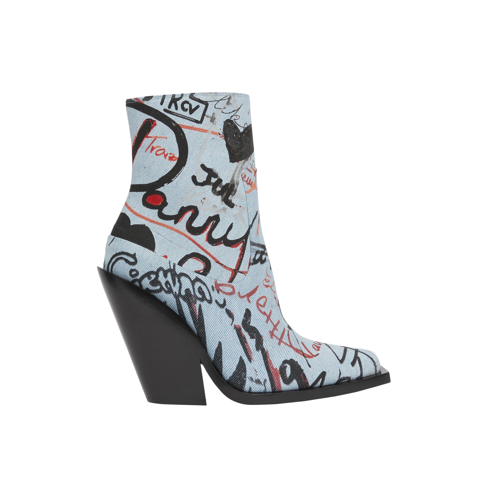 Bottines à talon bottier en denim à imprimé graffiti - Multicolour