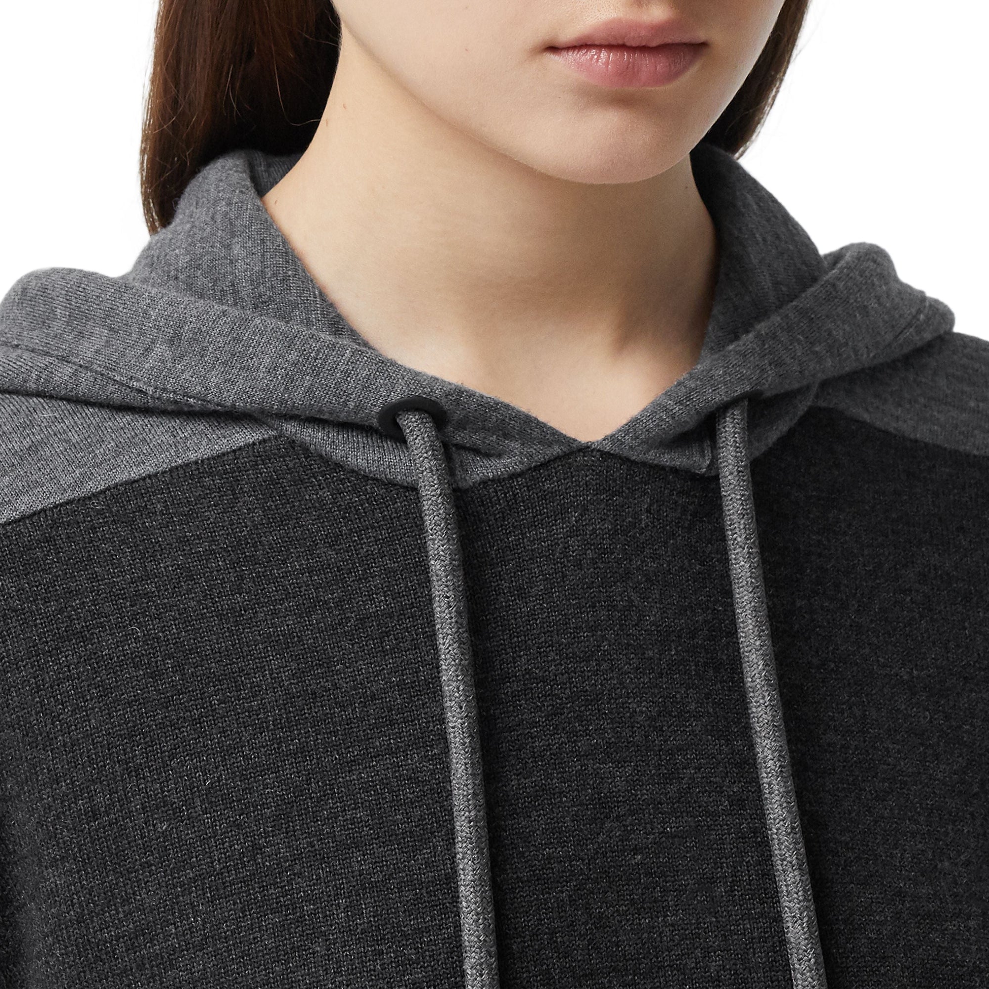 Hoodie en maille de laine mérinos mélangée bicolore - Charcoal Melange