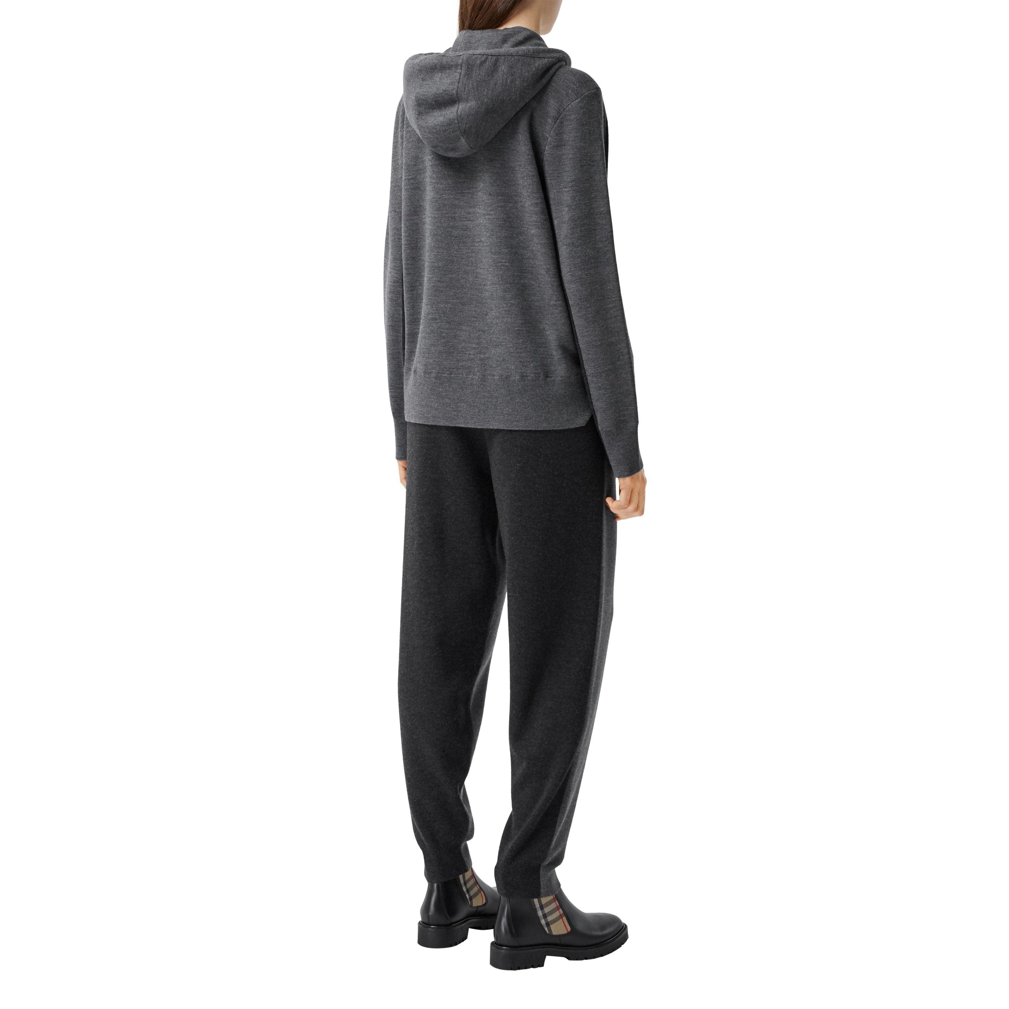 Hoodie en maille de laine mérinos mélangée bicolore - Charcoal Melange