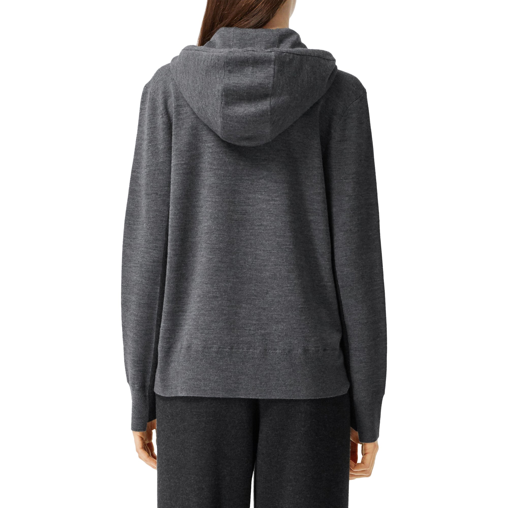 Hoodie en maille de laine mérinos mélangée bicolore - Charcoal Melange