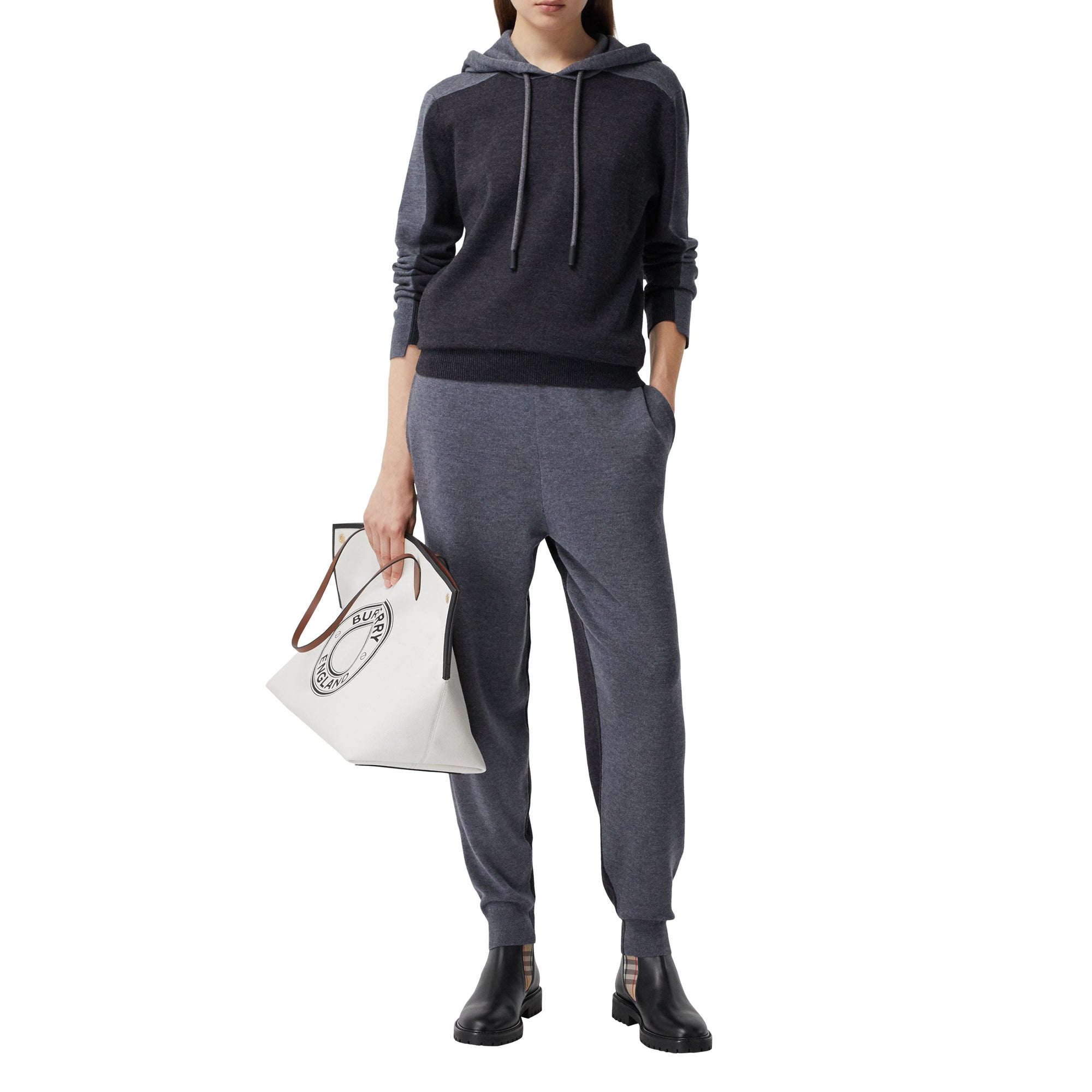 Pantalon de survêtement en laine mérinos bicolore - Charcoal Melange