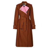 Trench en gabardine de coton color-block - Chestnut Brown