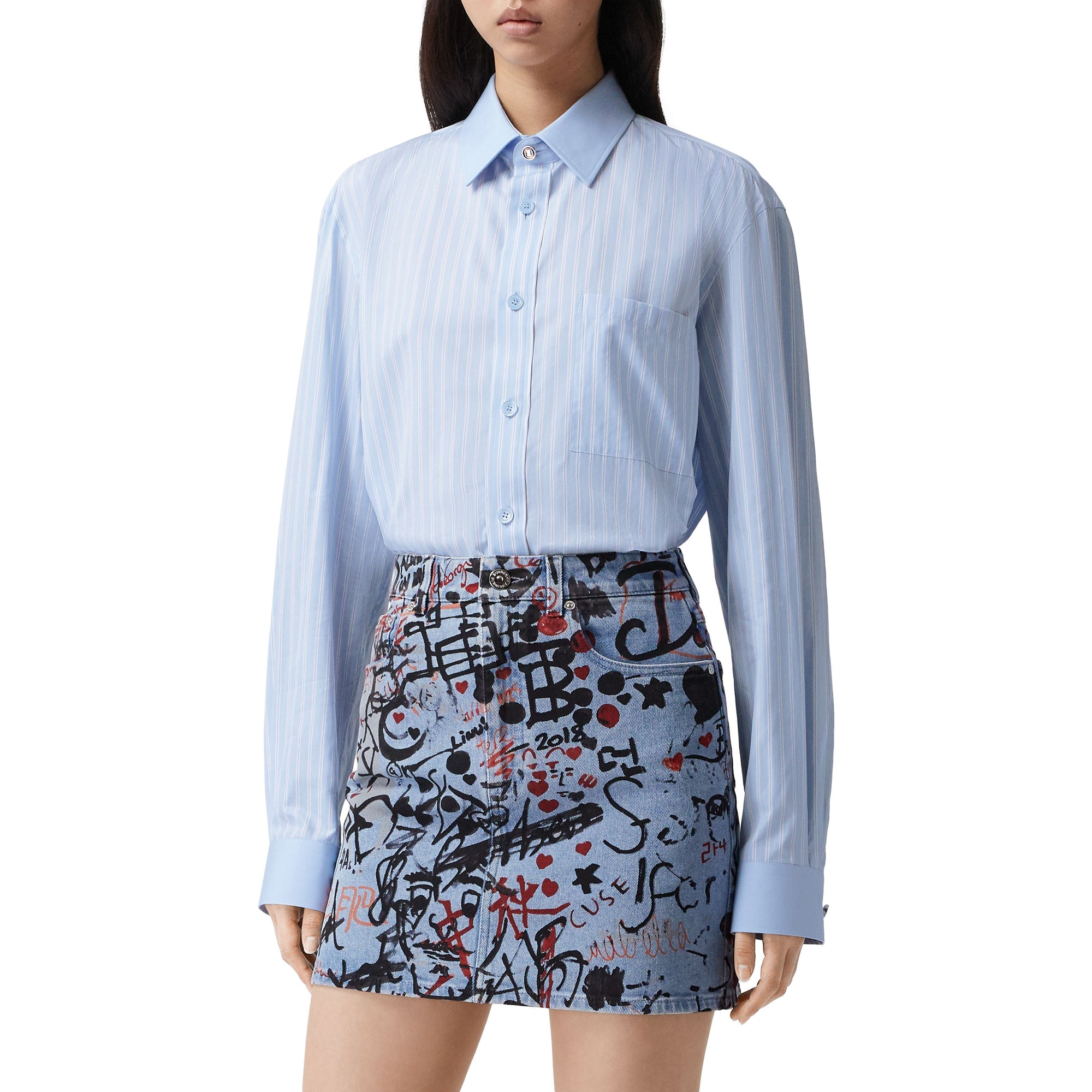 Chemise oversize en coton rayée - Pale Blue
