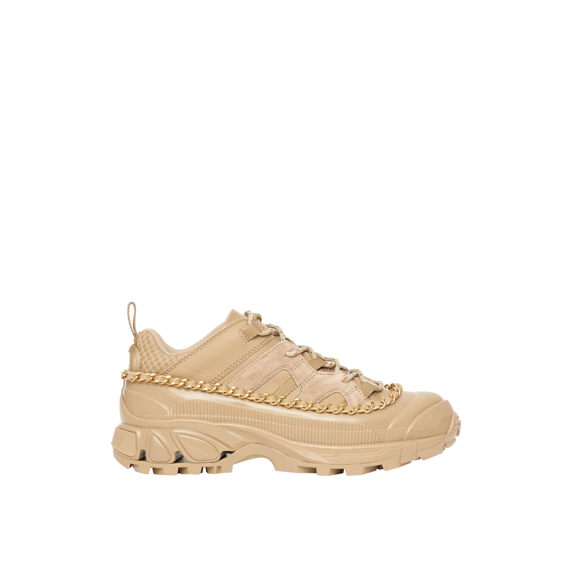 Sneakers Arthur en cuir velours et cuir avec chaîne - Honey