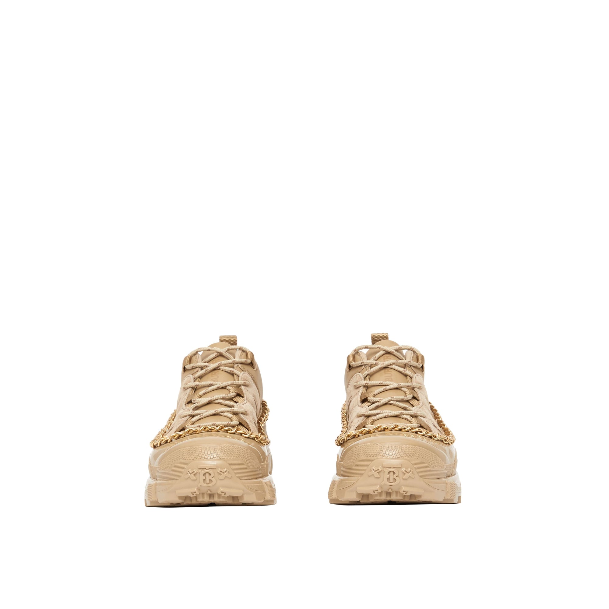 Sneakers Arthur en cuir velours et cuir avec chaîne - Honey