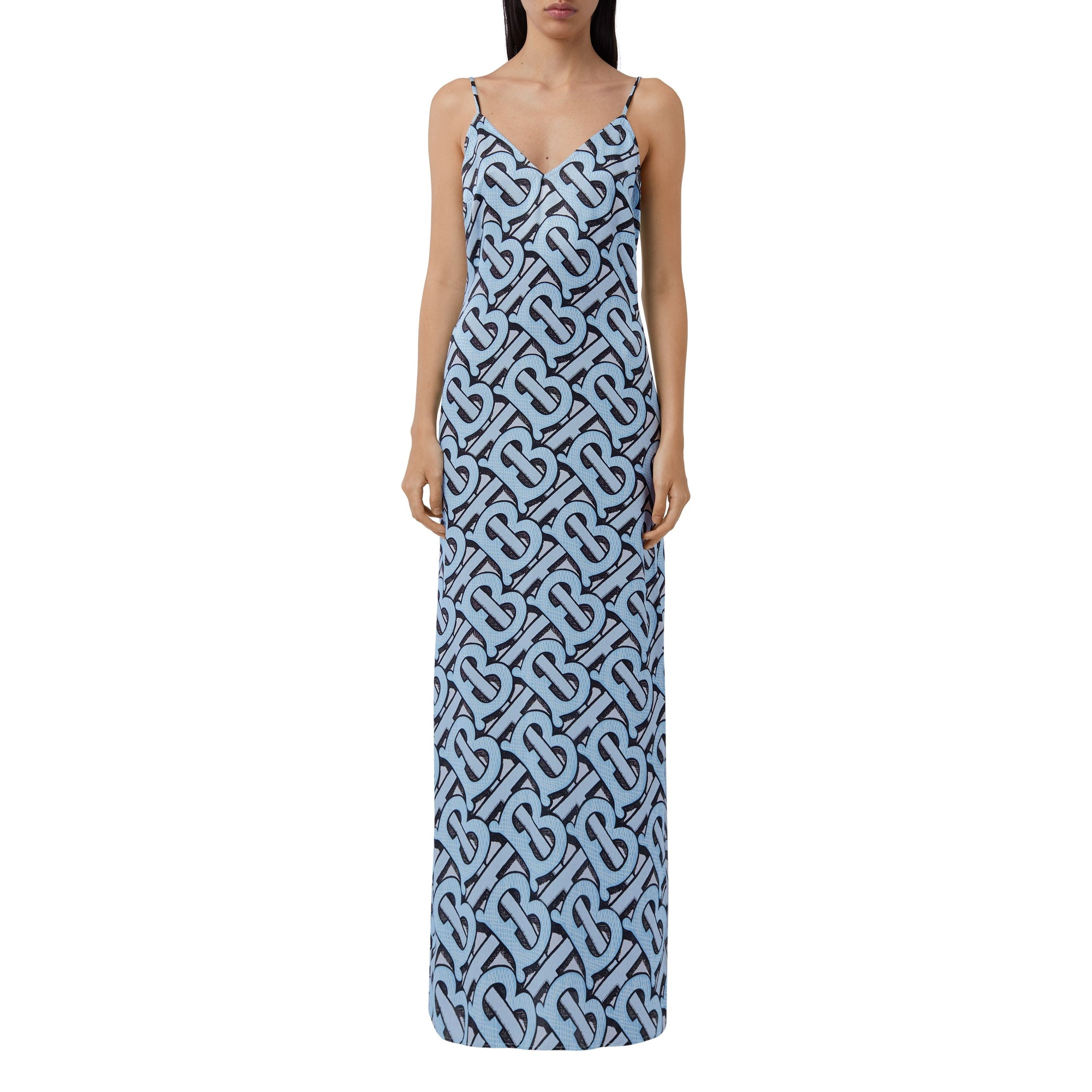 Robe combinaison en satin de soie Monogram - Pale Azure