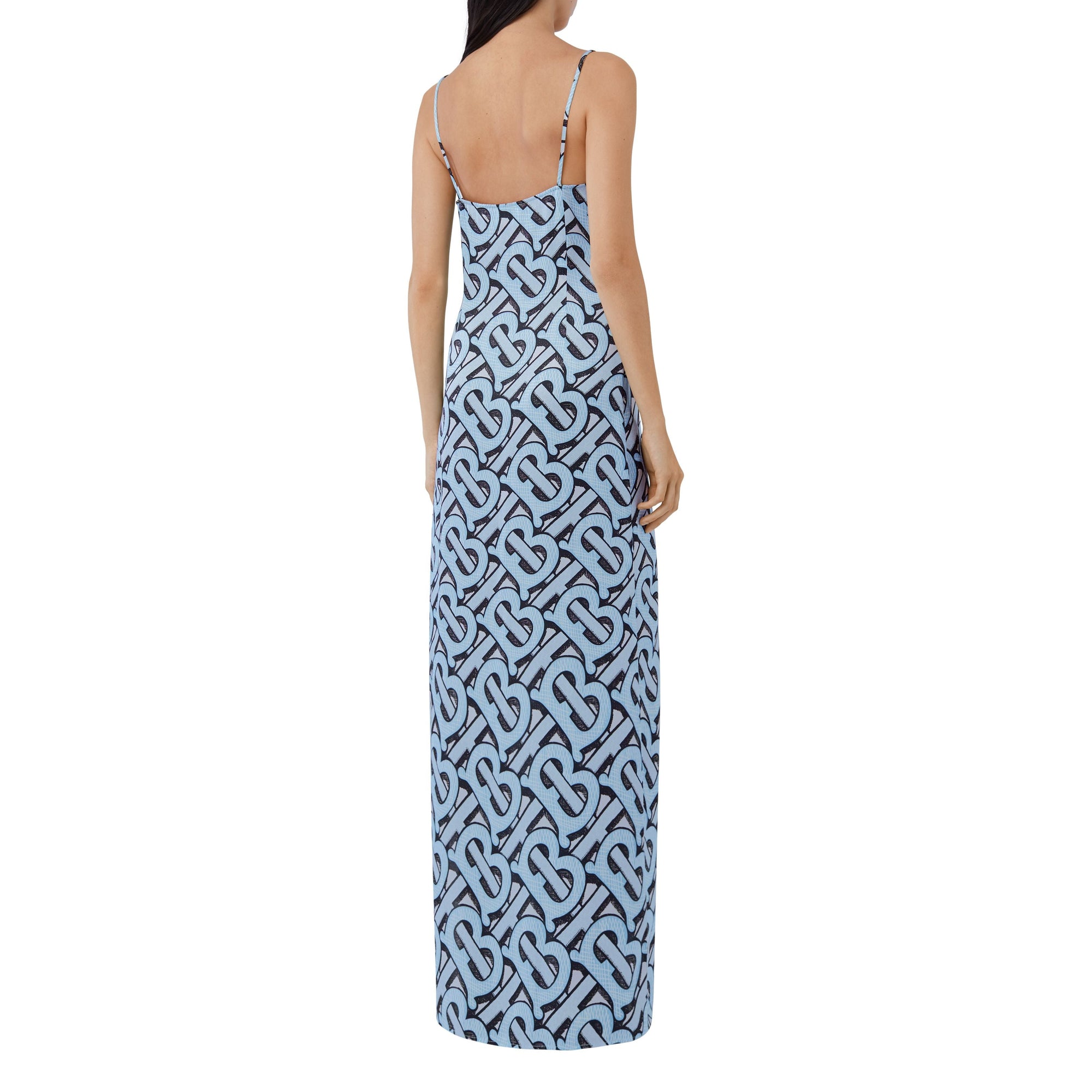 Robe combinaison en satin de soie Monogram - Pale Azure