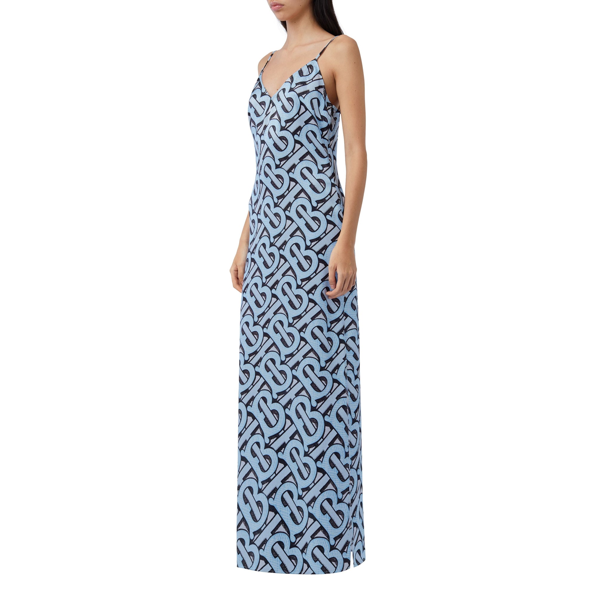 Robe combinaison en satin de soie Monogram - Pale Azure