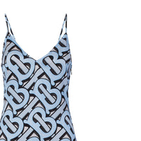 Robe combinaison en satin de soie Monogram - Pale Azure