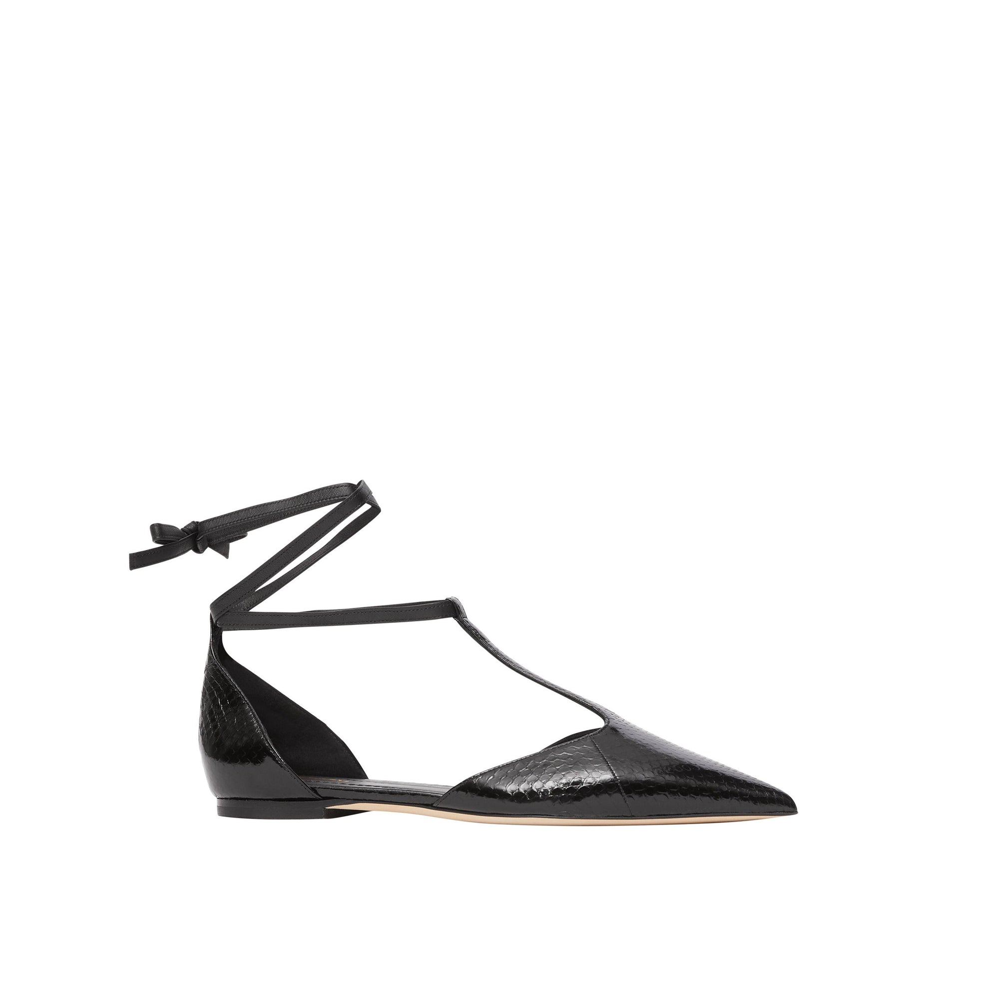Ballerines à bout pointu en peau de serpent et cuir - Black