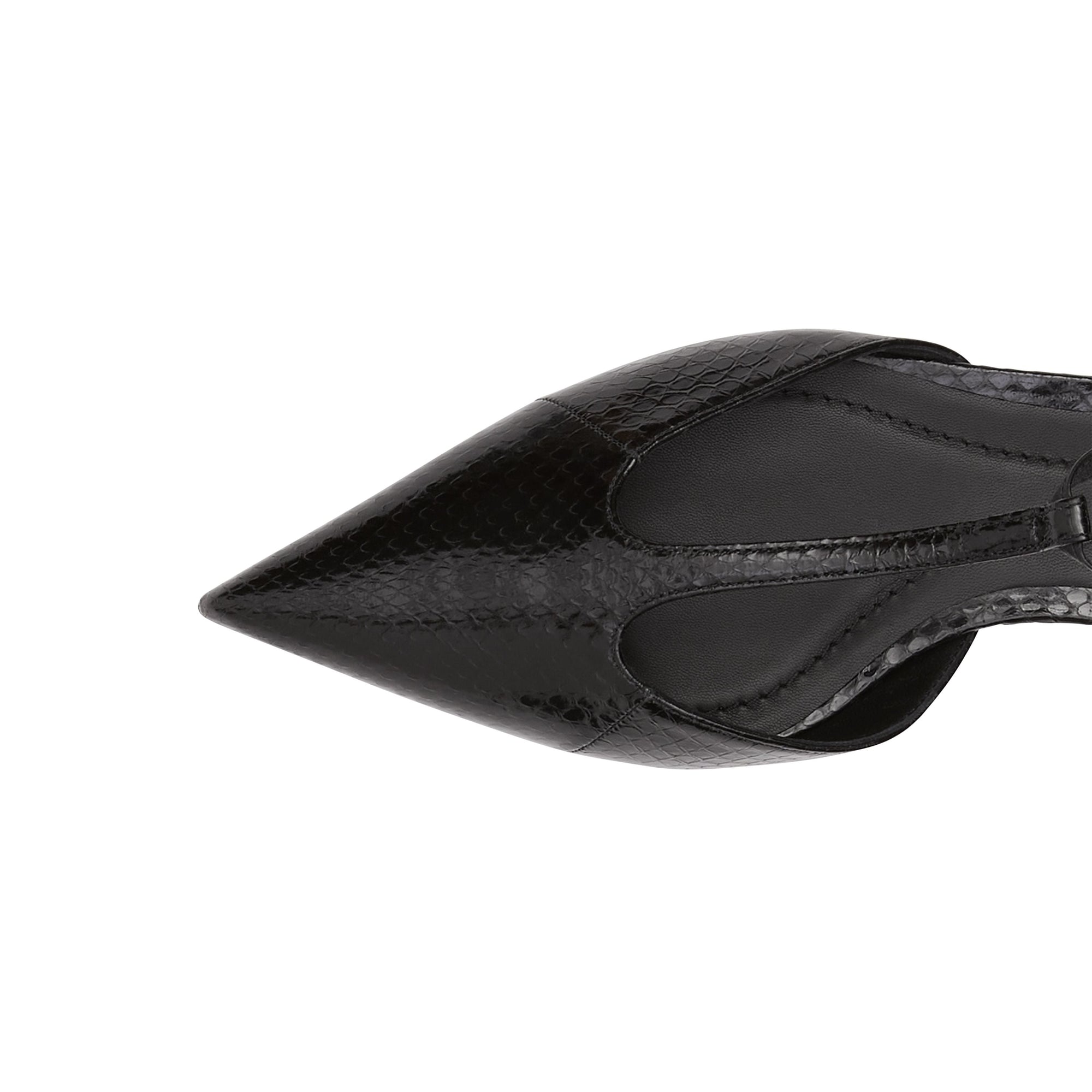 Ballerines à bout pointu en peau de serpent et cuir - Black