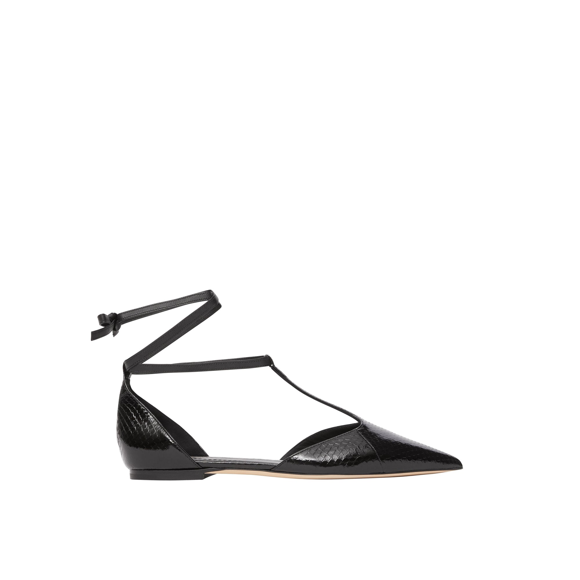 Ballerines à bout pointu en peau de serpent et cuir - Black