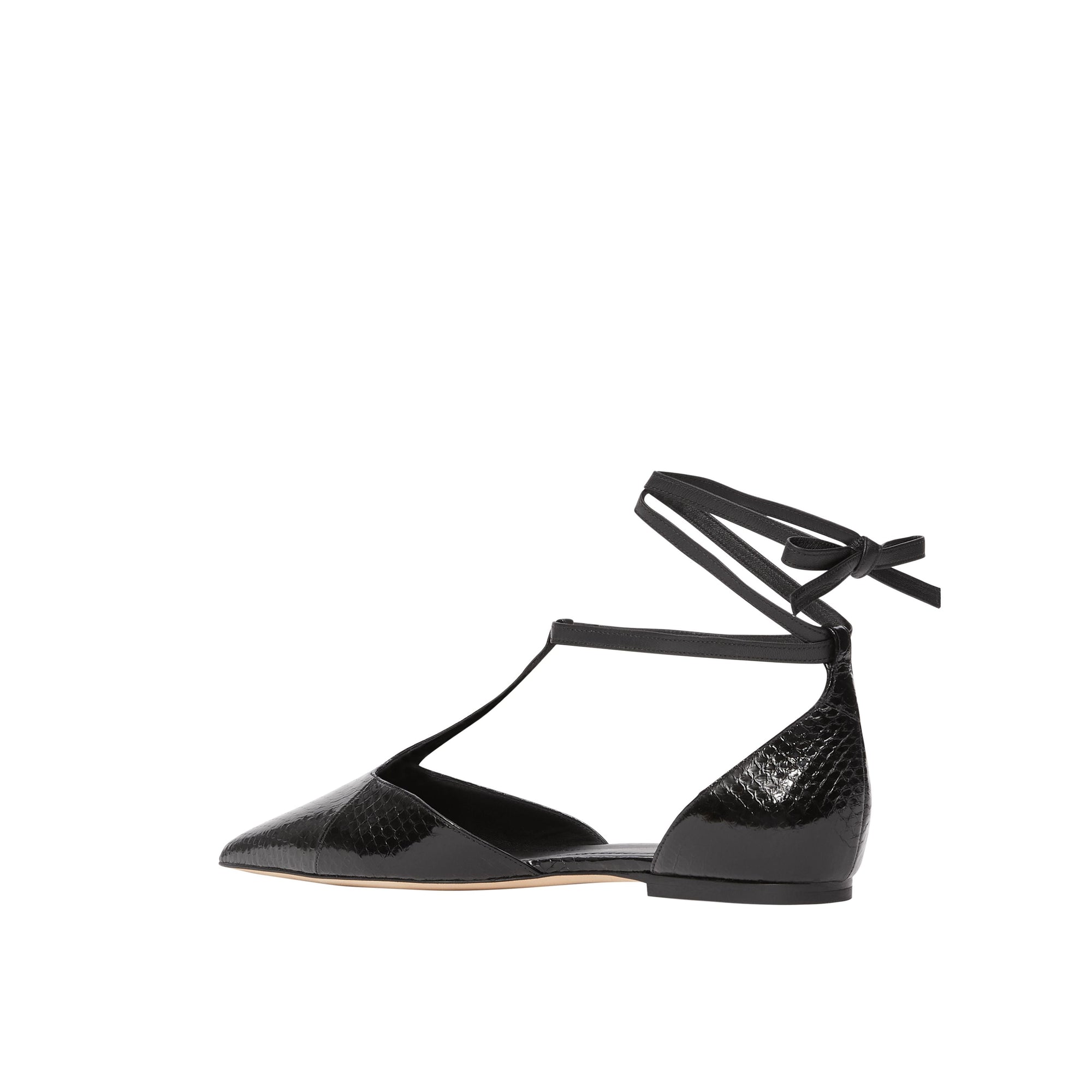 Ballerines à bout pointu en peau de serpent et cuir - Black