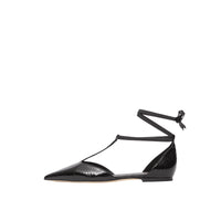 Ballerines à bout pointu en peau de serpent et cuir - Black
