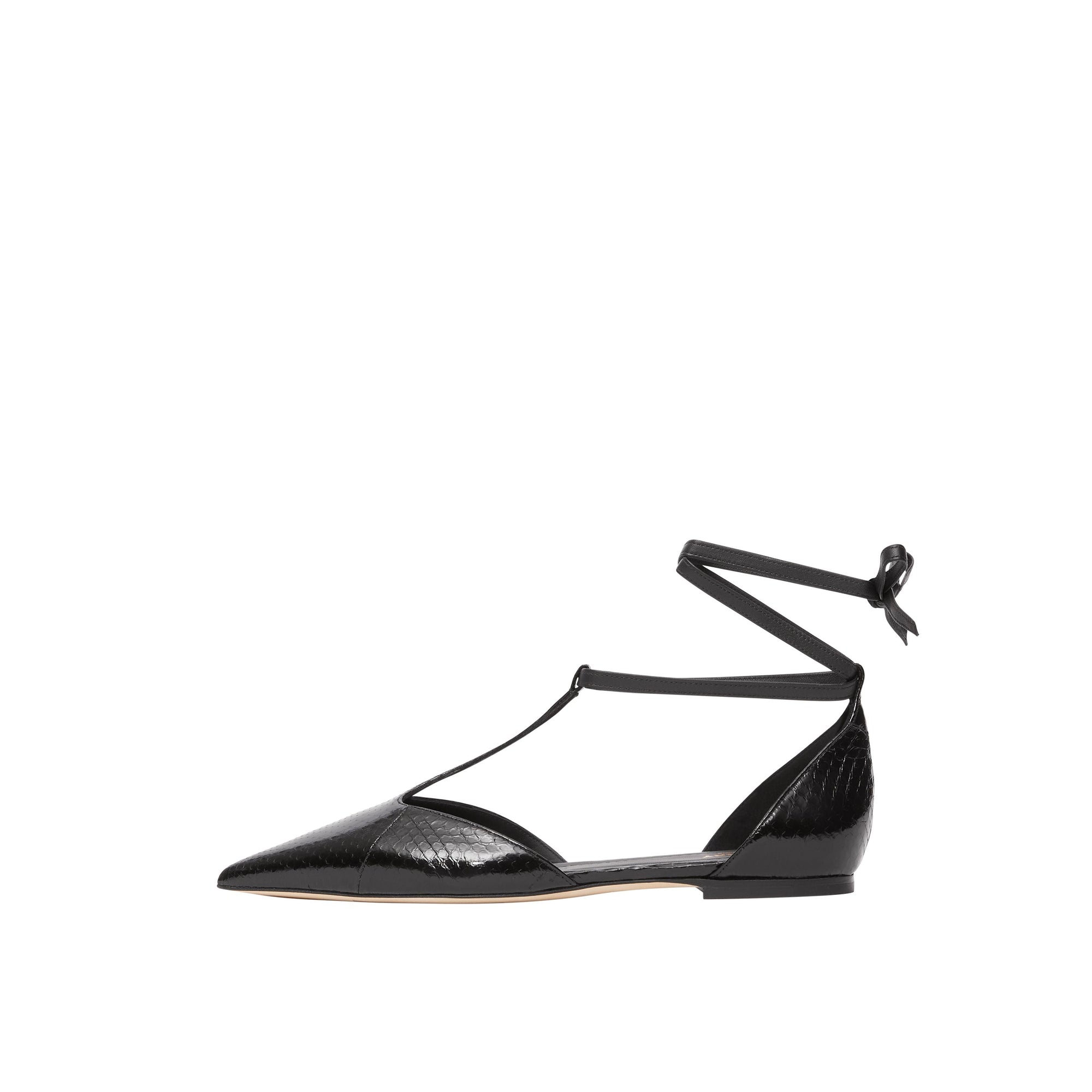 Ballerines à bout pointu en peau de serpent et cuir - Black