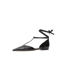 Ballerines à bout pointu en peau de serpent et cuir - Black