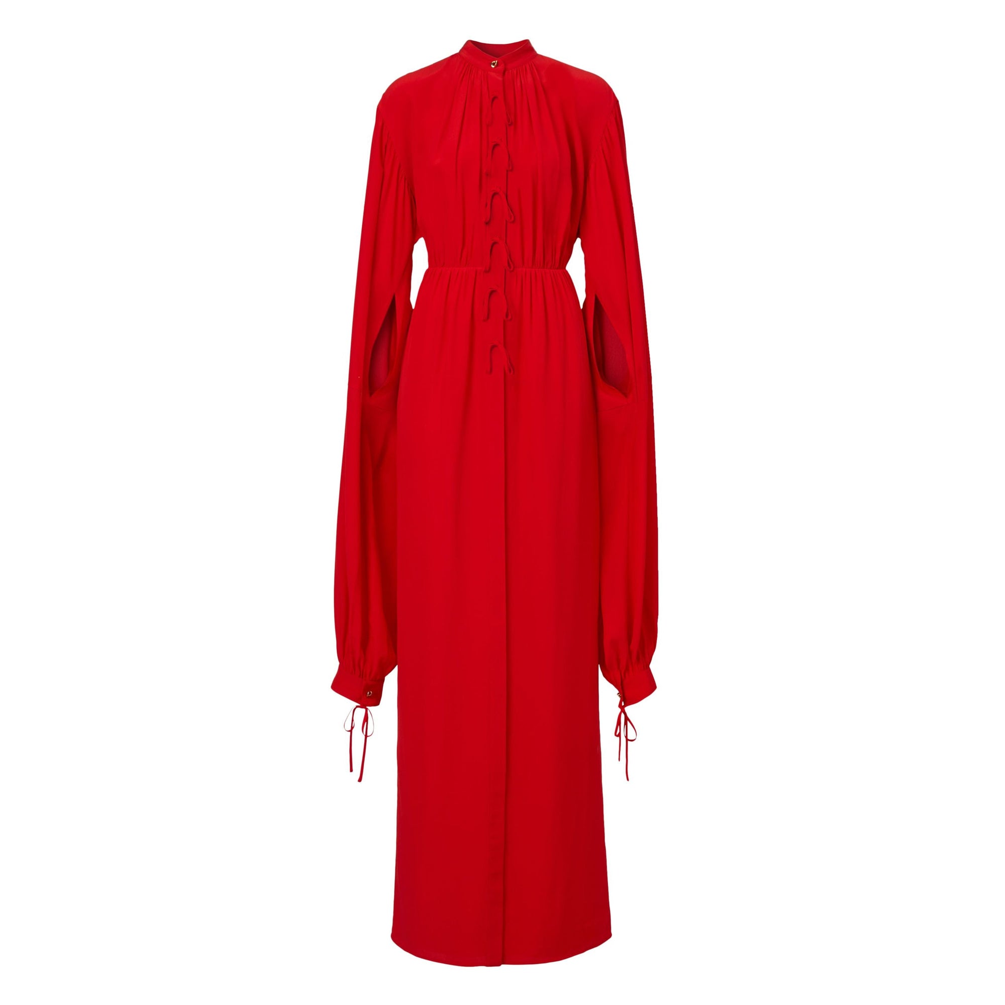 Robe ultralongue à manches repliables en soie - Bright Red