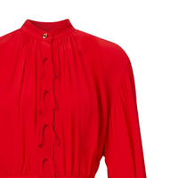 Robe ultralongue à manches repliables en soie - Bright Red