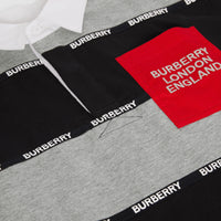 Polo à manches longues en coton rayé avec bandes à logo - Grey Melange