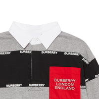 Polo à manches longues en coton rayé avec bandes à logo - Grey Melange