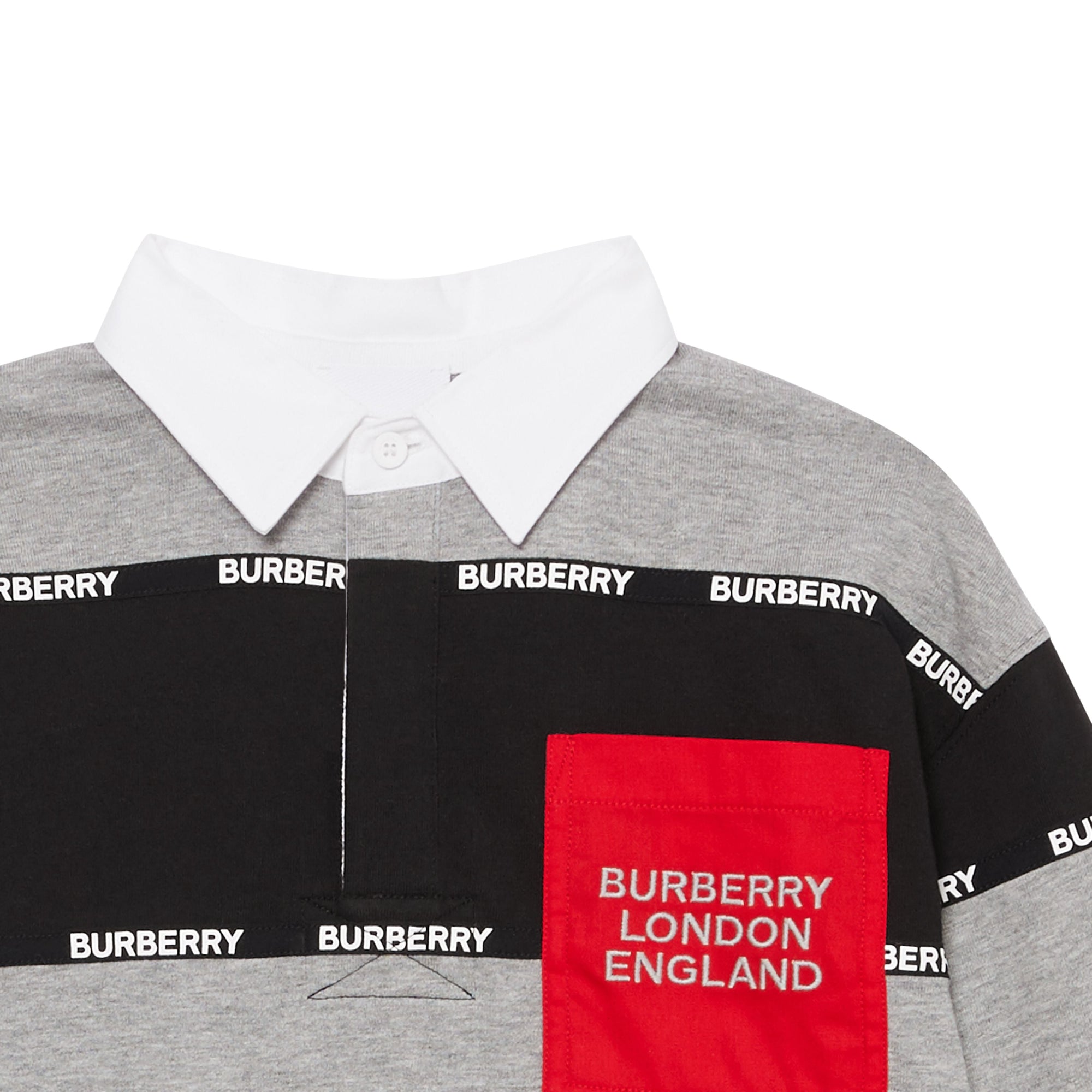 Polo à manches longues en coton rayé avec bandes à logo - Grey Melange