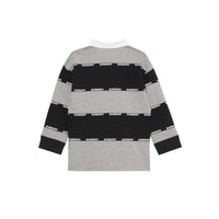 Polo à manches longues en coton rayé avec bandes à logo - Grey Melange