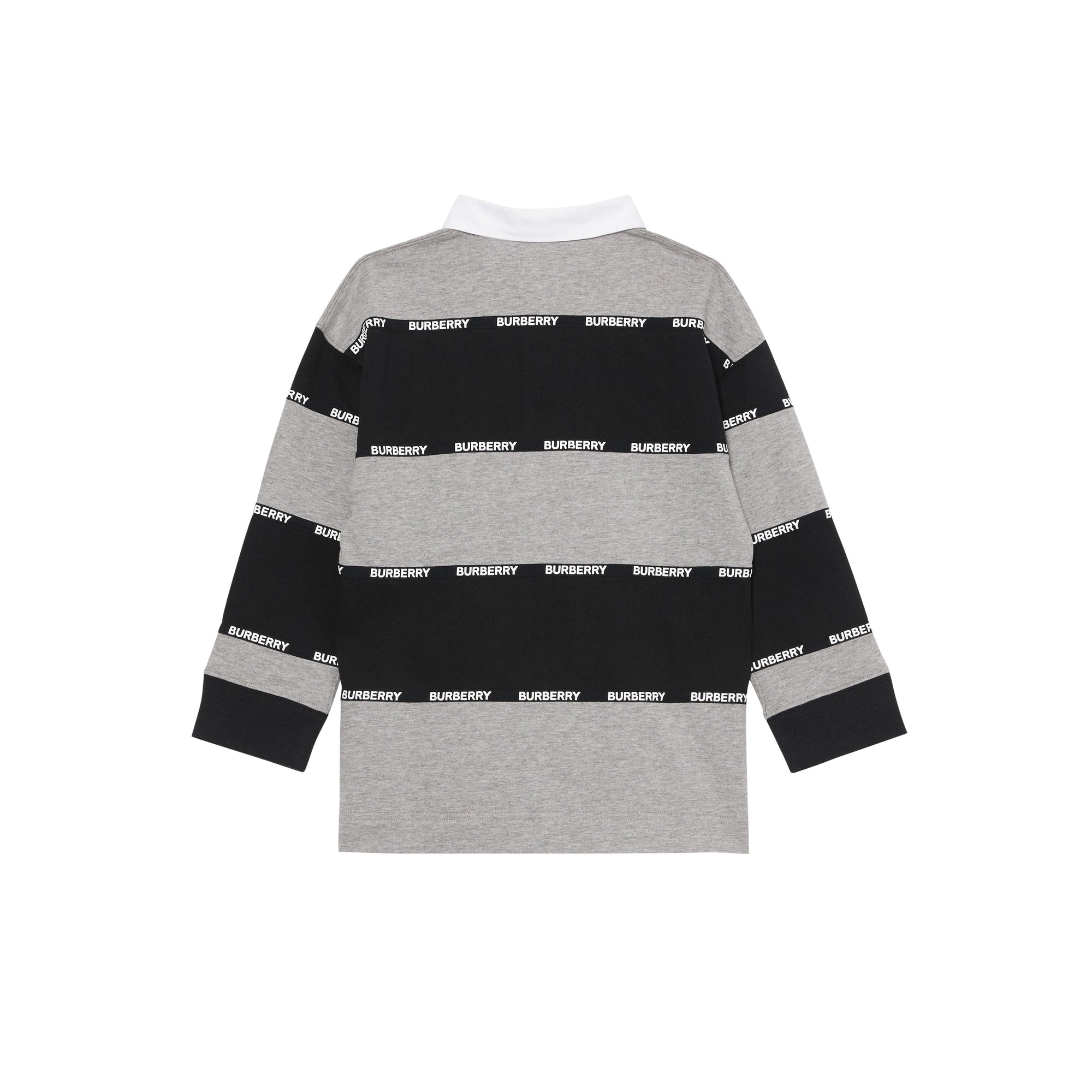 Polo à manches longues en coton rayé avec bandes à logo - Grey Melange