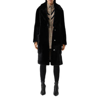Manteau ajusté en shearling avec cuir d'agneau - Black