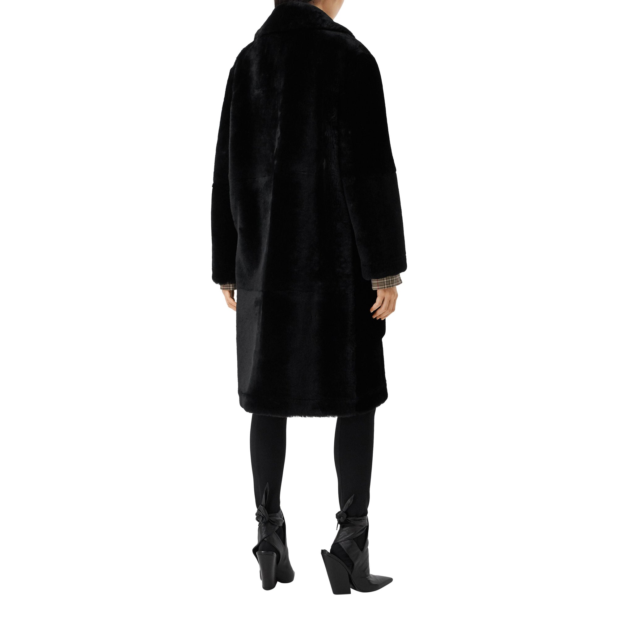 Manteau ajusté en shearling avec cuir d'agneau - Black