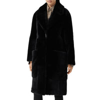 Manteau ajusté en shearling avec cuir d'agneau - Black